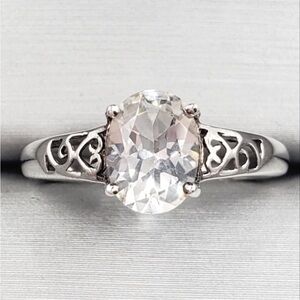 Genuine Oval White Topaz 925 Sterling Silver Solitaire Design Ring
